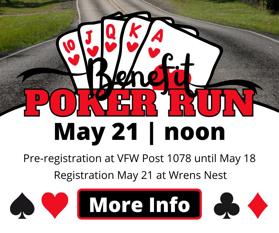 A graphic promoting the 2022 Benefit Poker Run in Bucyrus, Ohio. Additional information in the graphic is included in the content below.