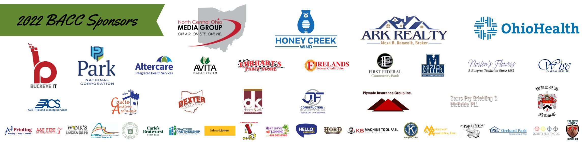 A graphic with a list of the 2022 Bucyrus Area Chamber of Commerce sponsors.